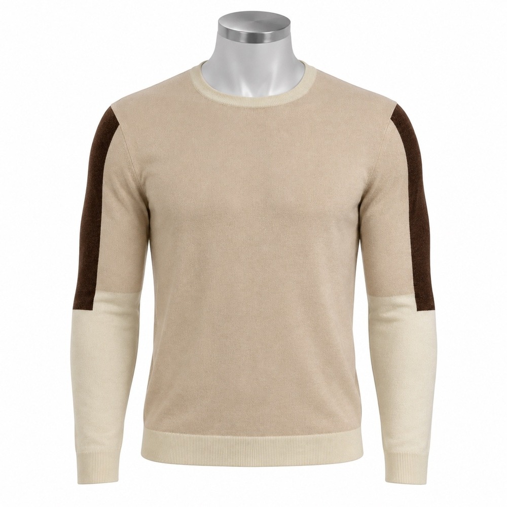 NEW Loft 604 Colorblock Crew Neck Sweater Men's Small Beige Tan Cotton